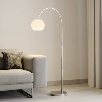 Lindby oblúková lampa Cynthia, niklová farba, sklo, 140 cm, E27