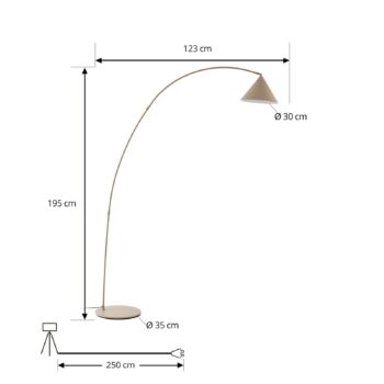 Lindby oblúková lampa Triangolo, béžová, výška 195 cm, kov, E27