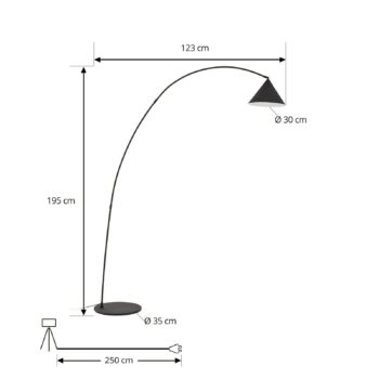Lindby oblúková lampa Triangolo, čierna, výška 195 cm, kov E27