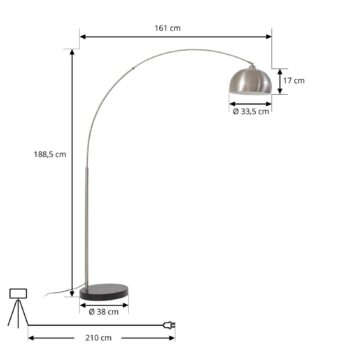 Lindby oblúkové svietidlo Hernando, nikl, oceľ, výška 188 cm