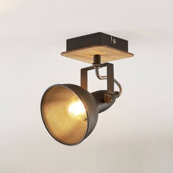 Lindby reflektor Aylis, výška 14 cm, čierny, drevo, E14