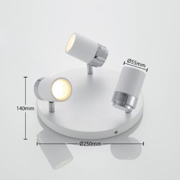 Lindby reflektor Kardo, roundel, 3-svetelný, biely, kov, IP44