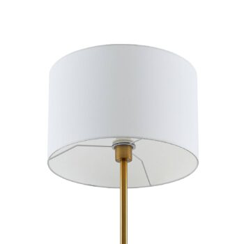 Lindby stojaca lampa Aovan, bronzová, odkladacia plocha, USB port
