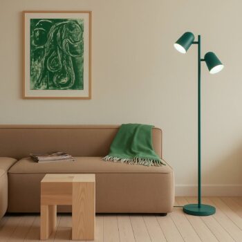 Lindby stojaca lampa Isara, zelená, 165 cm, 2-pl., kov, E27