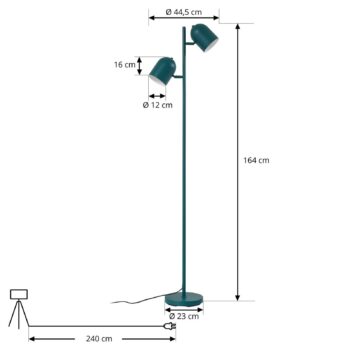 Lindby stojaca lampa Isara, zelená, 165 cm, 2-pl., kov, E27