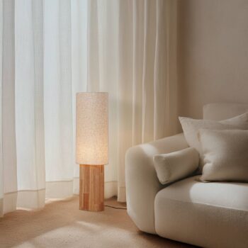 Lindby stojaca lampa Kimiko, výška 100 cm, drevo, papier, E27