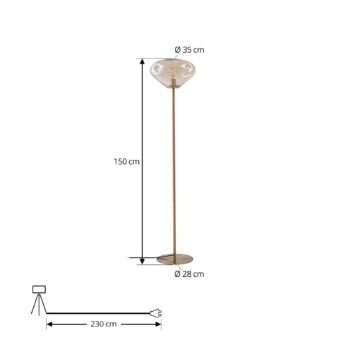 Lindby stojaca lampa Lelia, jantárová, sklo, kov, 150 cm