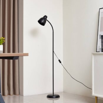 Lindby stojaca lampa Tebbi, čierna, kov, výška 150 cm