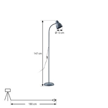 Lindby stojaca lampa Tebbi, sivá, kov, výška 150 cm