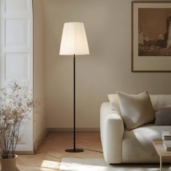 Lindby stojaca lampa Virelle, čierna/biela, textil, výška 170 cm