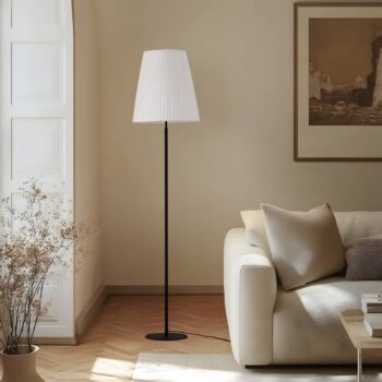 Lindby stojaca lampa Virelle, čierna/biela, textil, výška 170 cm