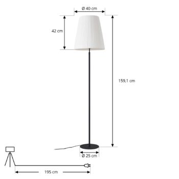 Lindby stojaca lampa Virelle, čierna/biela, textil, výška 170 cm