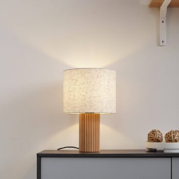 Lindby stolová lampa Kimiko, výška 38 cm, drevo, textil