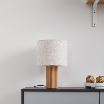 Lindby stolová lampa Kimiko, výška 38 cm, drevo, textil