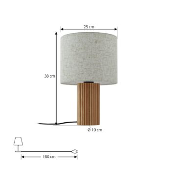 Lindby stolová lampa Kimiko, výška 38 cm, drevo, textil