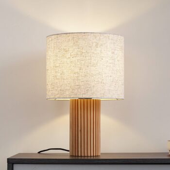 Lindby stolová lampa Kimiko, výška 38 cm, drevo, textil