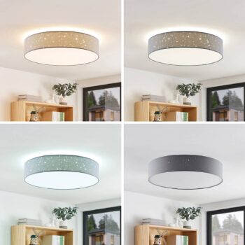 Lindby stropné LED svetlo Ellamina, 60 cm, svetlošedá, textil