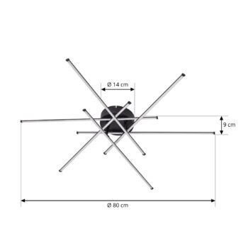 Lindby stropné LED svetlo Elviano, Ø 80 cm, čierne, 3 000 K