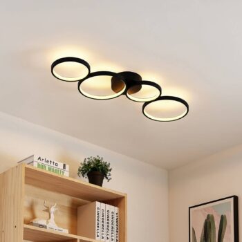 Lindby stropné LED svetlo Evengeline, čierne, hliník, 88 cm