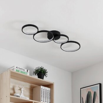 Lindby stropné LED svetlo Evengeline, čierne, hliník, 88 cm