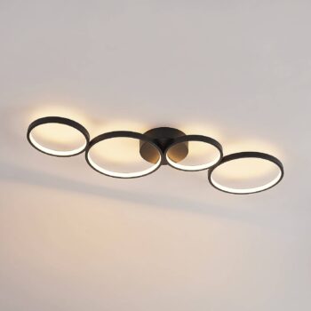 Lindby stropné LED svetlo Evengeline, čierne, hliník, 88 cm
