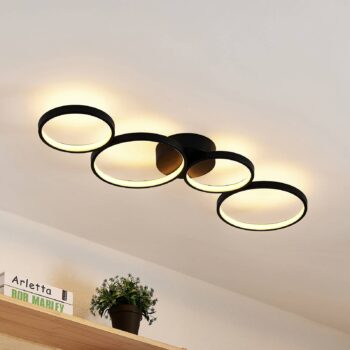 Lindby stropné LED svetlo Evengeline, čierne, hliník, 88 cm