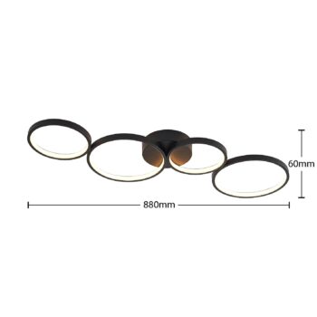 Lindby stropné LED svetlo Evengeline, čierne, hliník, 88 cm