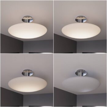 Lindby stropné LED svetlo Gunda, biele, sklo, Ø 48 cm, stmievateľné