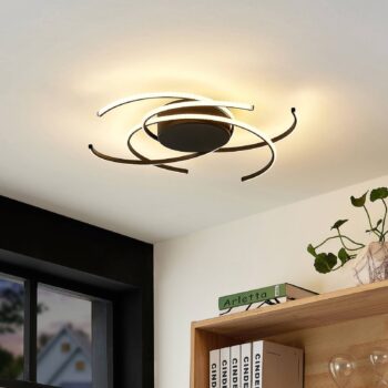 Lindby stropné LED svetlo, Hamza, Ø 49 cm, čierne, hliník