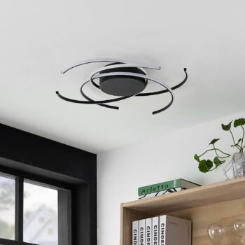 Lindby stropné LED svetlo, Hamza, Ø 49 cm, čierne, hliník