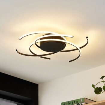 Lindby stropné LED svetlo, Hamza, Ø 49 cm, čierne, hliník