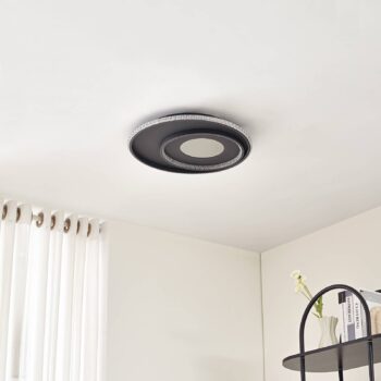 Lindby stropné LED svetlo Inessa, Ø 51 cm, čierne, CCT, stmievateľné