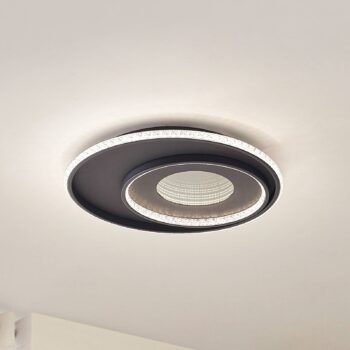 Lindby stropné LED svetlo Inessa, Ø 51 cm, čierne, CCT, stmievateľné