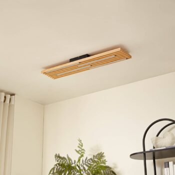 Lindby stropné LED svetlo Madero, borovicové drevo, 90 cm x 20 cm