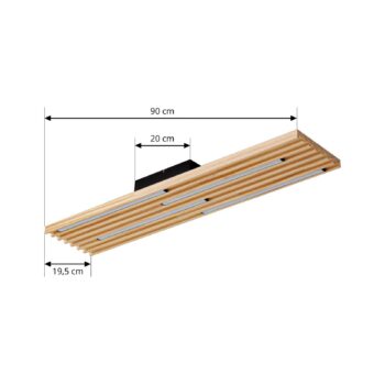 Lindby stropné LED svetlo Madero, borovicové drevo, 90 cm x 20 cm