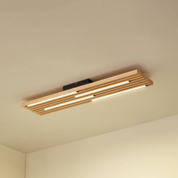 Lindby stropné LED svetlo Madero, borovicové drevo, 90 cm x 20 cm