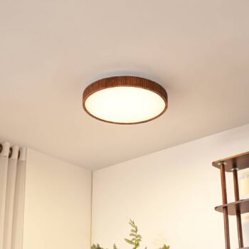 Lindby stropné LED svetlo Velua, biela/tmavé drevo, CCT, Ø 50 cm