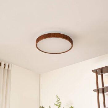 Lindby stropné LED svetlo Velua, biela/tmavé drevo, CCT, Ø 50 cm