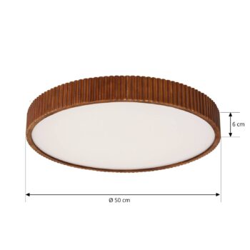 Lindby stropné LED svetlo Velua, biela/tmavé drevo, CCT, Ø 50 cm
