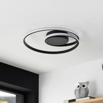 Lindby stropné LED svetlo Youna, čierne, hliník, 39 cm, stmievateľné