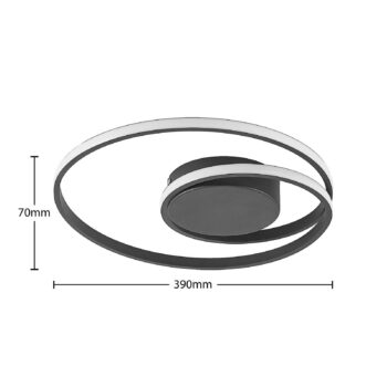 Lindby stropné LED svetlo Youna, čierne, hliník, 39 cm, stmievateľné