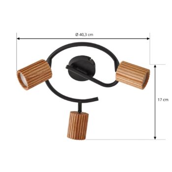 Lindby stropné bodové svetlá Stralino, 3-pl., Ø31cm, drevo, GU10