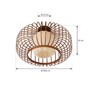 Lindby stropné svietidlo Davella, Ø 50 cm, bambus, textil
