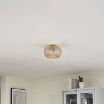 Lindby stropné svietidlo Hildur, Ø 25 cm, jantárové, sklo