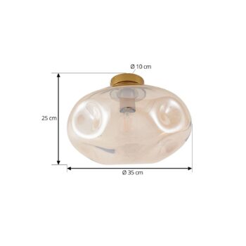 Lindby stropné svietidlo Lelia, jantár, sklo, Ø 35 cm