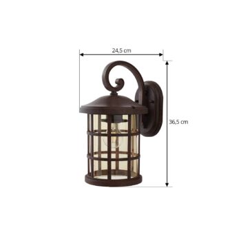 Lindby vonkajšie nástenné svietidlo Ankea, hrdzavá/jantárová, 37 cm, IP23, E27