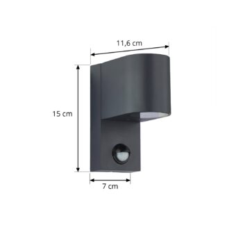 Lindby vonkajšie nástenné svietidlo Gelso, hliník, 15 cm, GU10, senzor