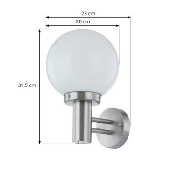 Lindby vonkajšie nástenné svietidlo Nada, nerezová oceľ, sklo, výška 32 cm, E27