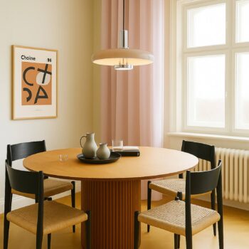 Lindby závesné svietidlo Branford, retro, Ø 35 cm, béžová, kov