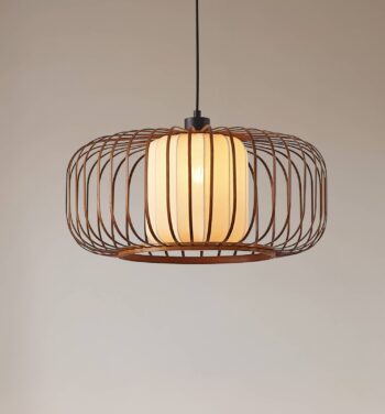 Lindby závesné svietidlo Davella, Ø 50 cm, bambus, textil